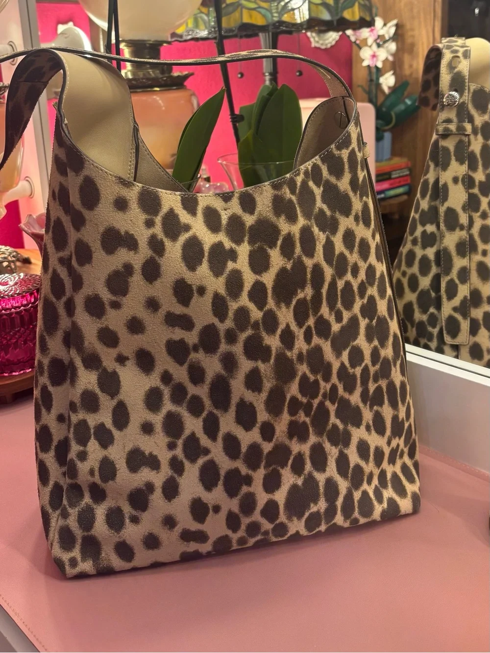 Tory Burch Romy Suede Hobo Bag in cheetah print